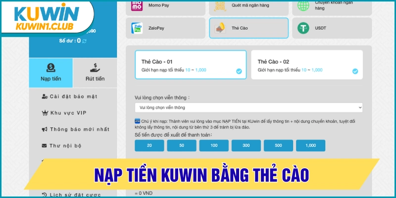 nạp tiền kuwin thẻ cào